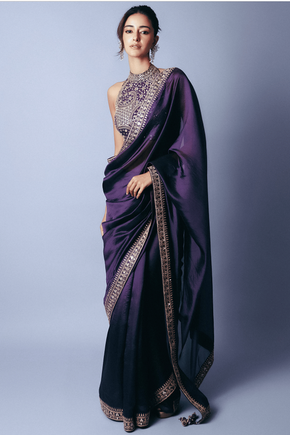 Baigani Silk Organza Embroidered Saree Set — zoomed view