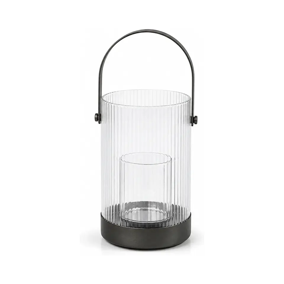 Luma Ribbed Glass Lantern shown in a clean full product view